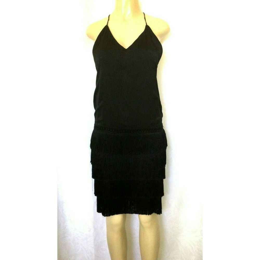 Abakki Dress Fringe Sheath Strappy Sleeveless 4 S